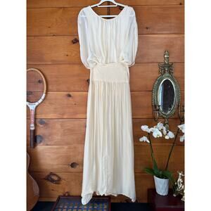NWT Elena Baldi 2 Piece Silk Blend Set Cream Maxi Skirt & Sheer Top Size S